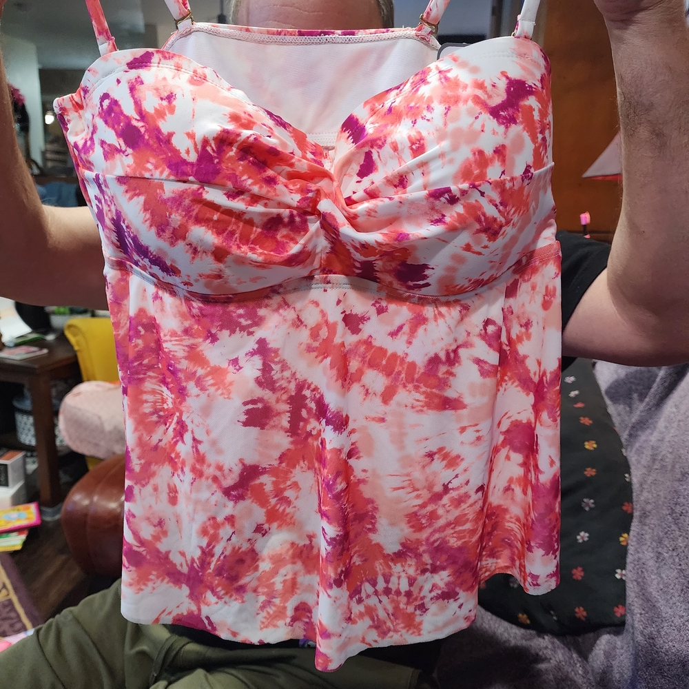 Pink and White Tie-Dye Tank Top